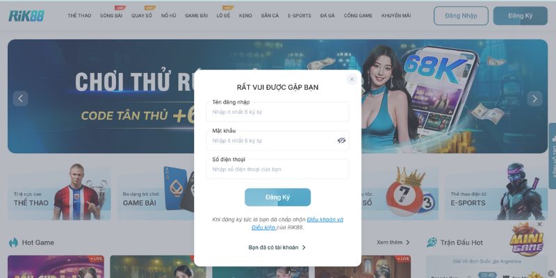 Các bước đăng ký tài khoản tại nhà cái RIK88
