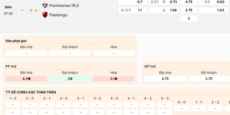 Loại kèo nên tham gia về trận Fluminense vs Flamengo
